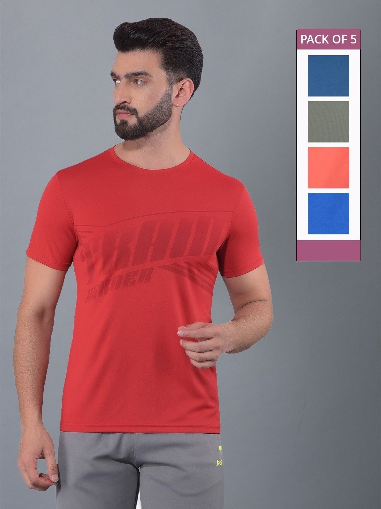 Force NXT Multicolored Regular Fit Printed Sports T-Shirt - Pack Of 5