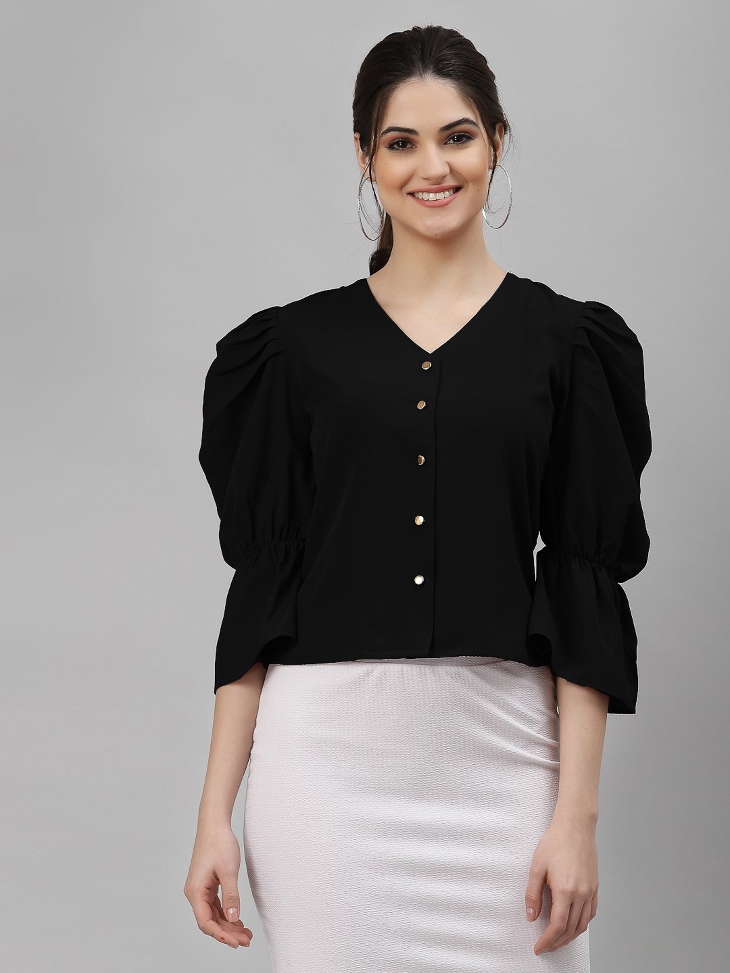 NEUDIS Black V Neck Blouse