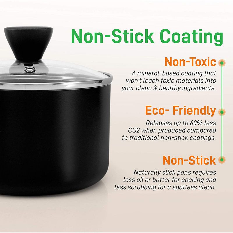 NutriChef Aluminum Nonstick Cooking Kitchen Cookware Pots and Pan Set with Lids and Utensils, 13 Piece Set, Black