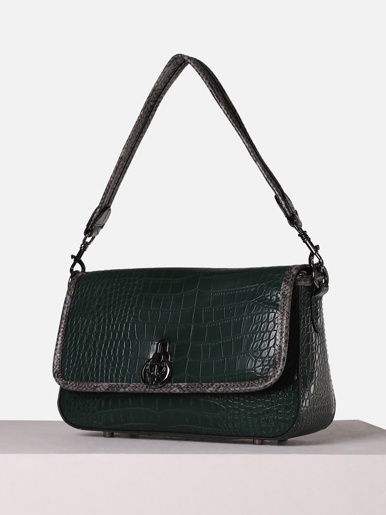 Allen Solly Green Textured Medium Shoulder Handbag