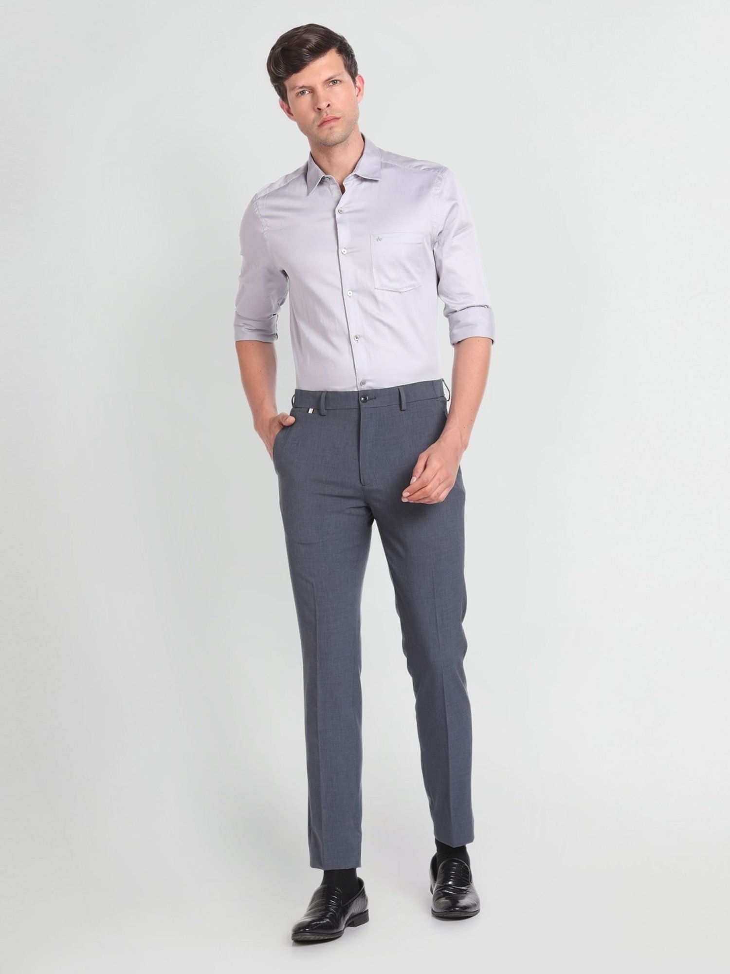 Arrow New York Mid Grey Slim Fit Trousers