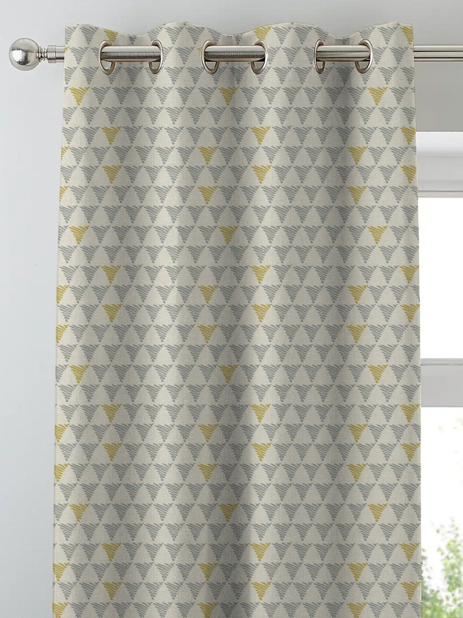 SPACES DRAPE STORY Elegent Grey & Yellow Polyester 8 FT Door Curtain - Set of 2