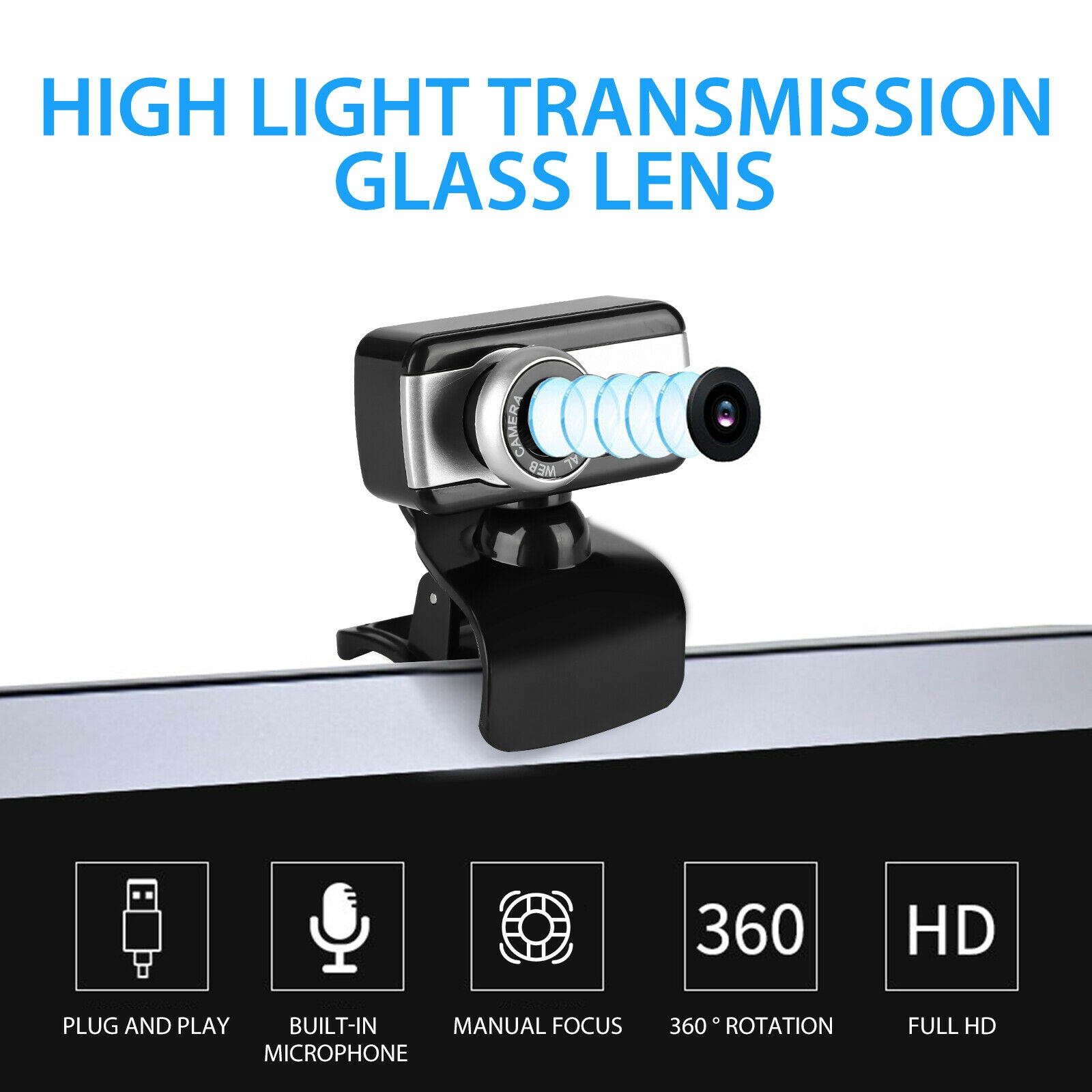 Rotatable USB 2.0 HD Webcam Camera w/Microphone Mic For Laptop Desktop Computer