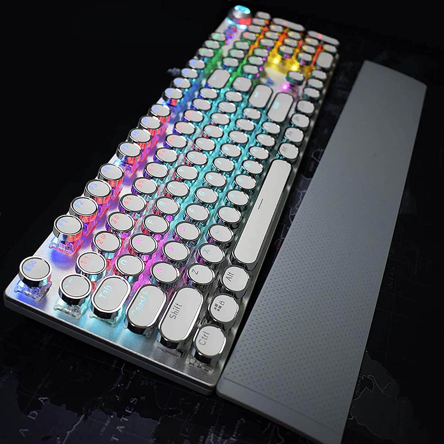 AULA F2088 True Mechanical Gaming Keyboard Multimedia Alloy Lighting Knob 104 Keys Anti-Ghost Marco Programming, Dual-Core IC Chip Metal Panel Wired LED Backlit Keyboard for PC Game