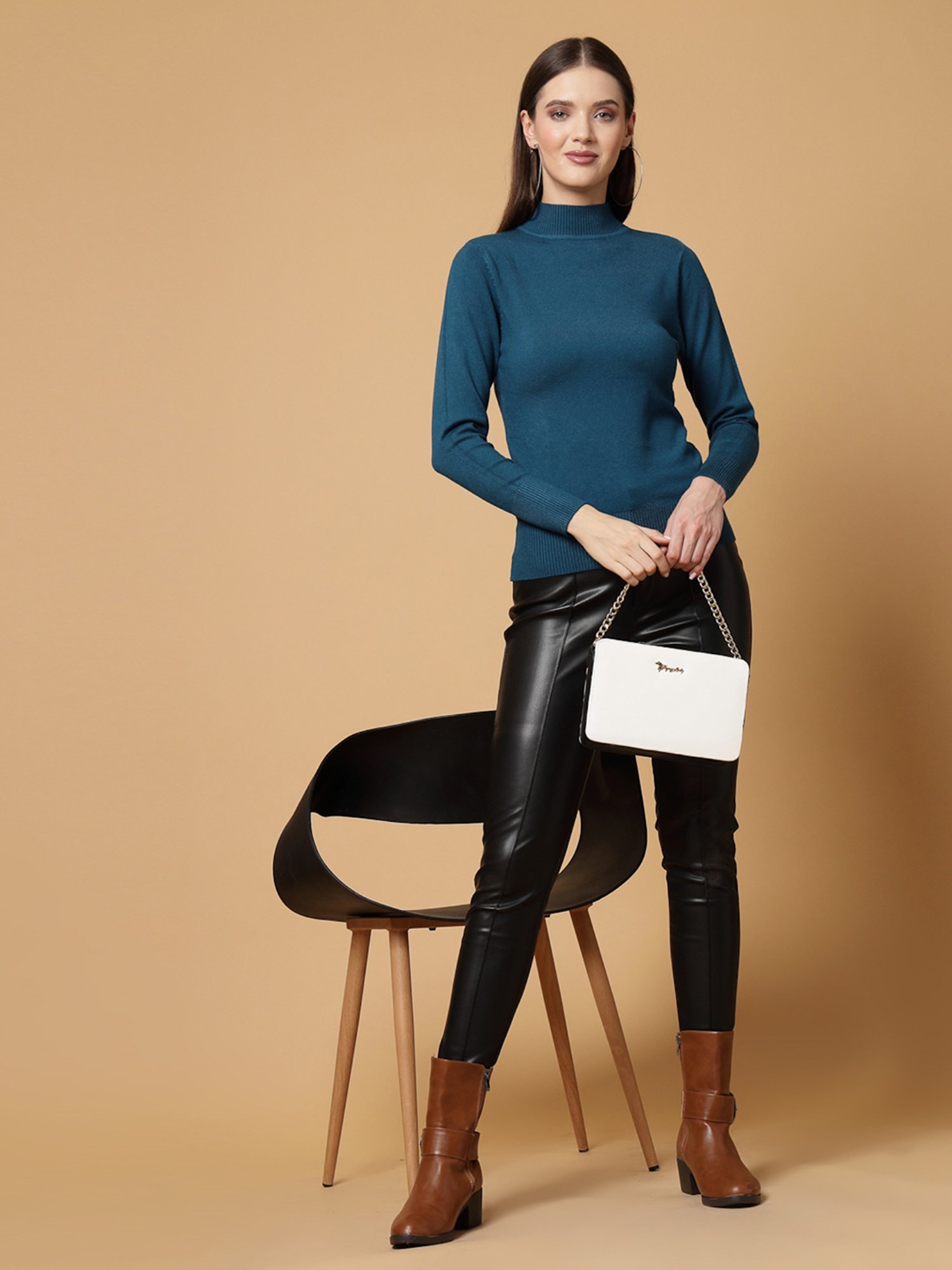 Mafadeny Teal Regular Fit Pullover