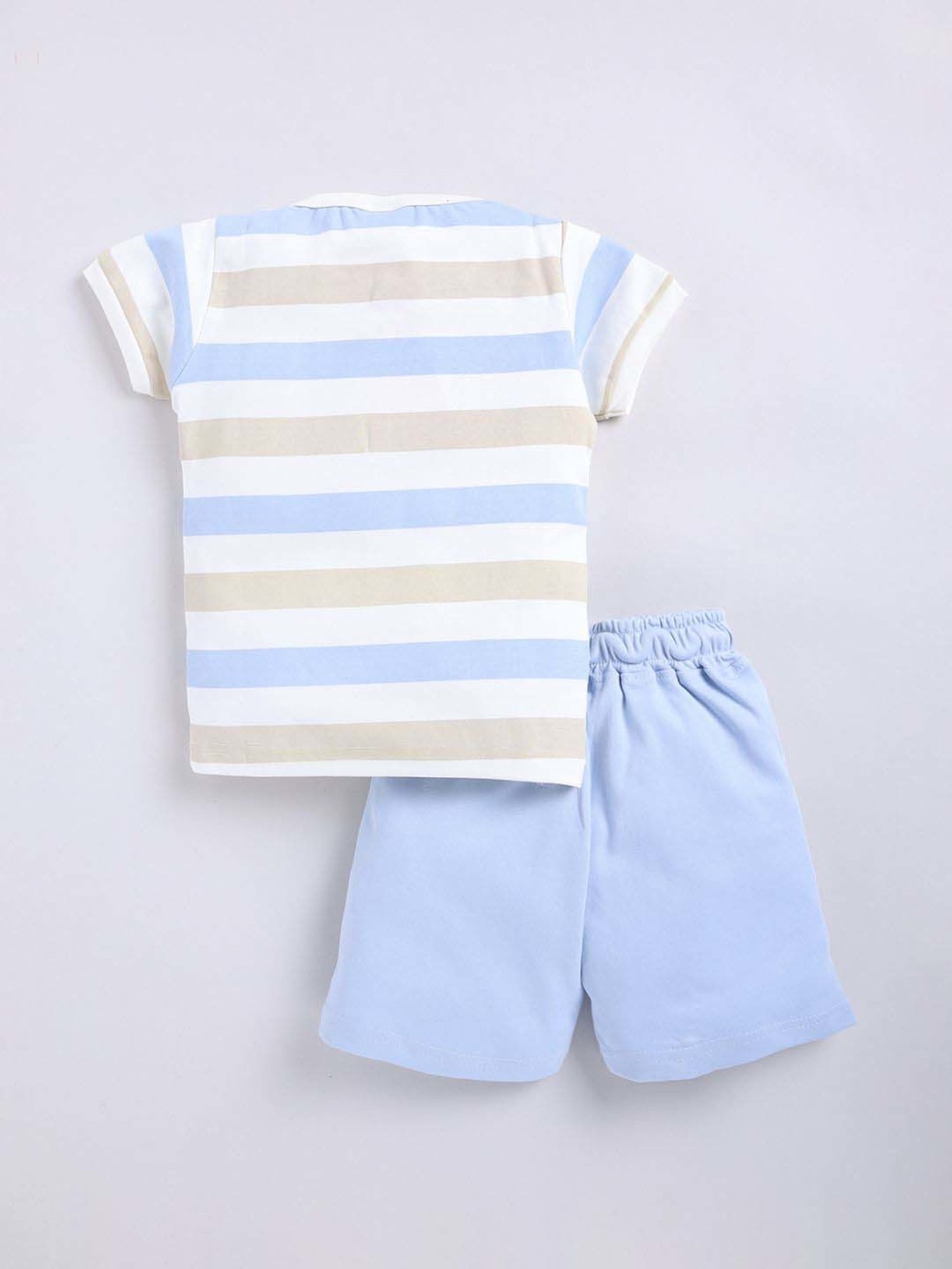 UNO KIDS Boys Blue & Beige Cotton Striped Top & Short sets