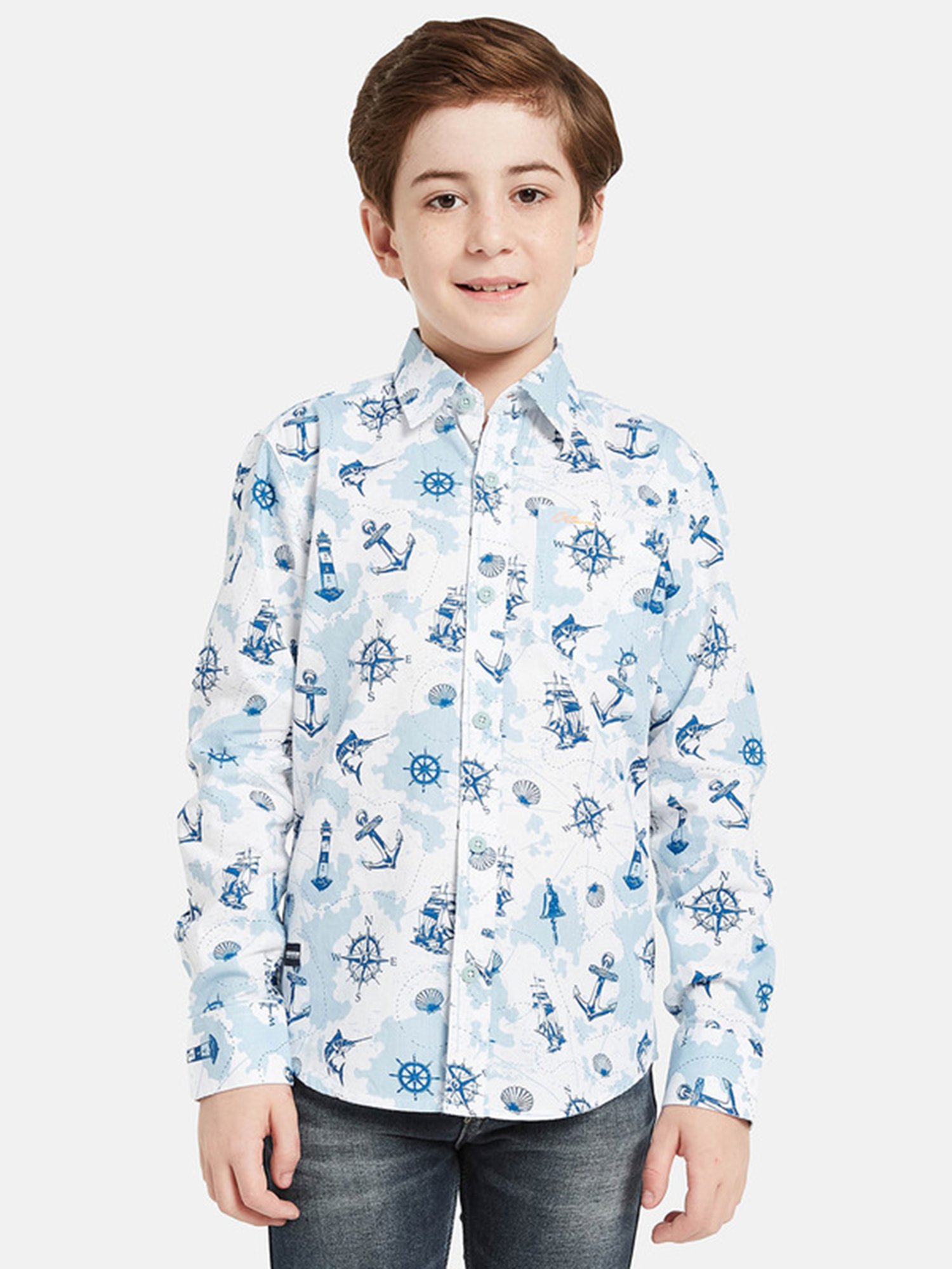 Octave Boys Blue Printed Full Sleeves Shirt