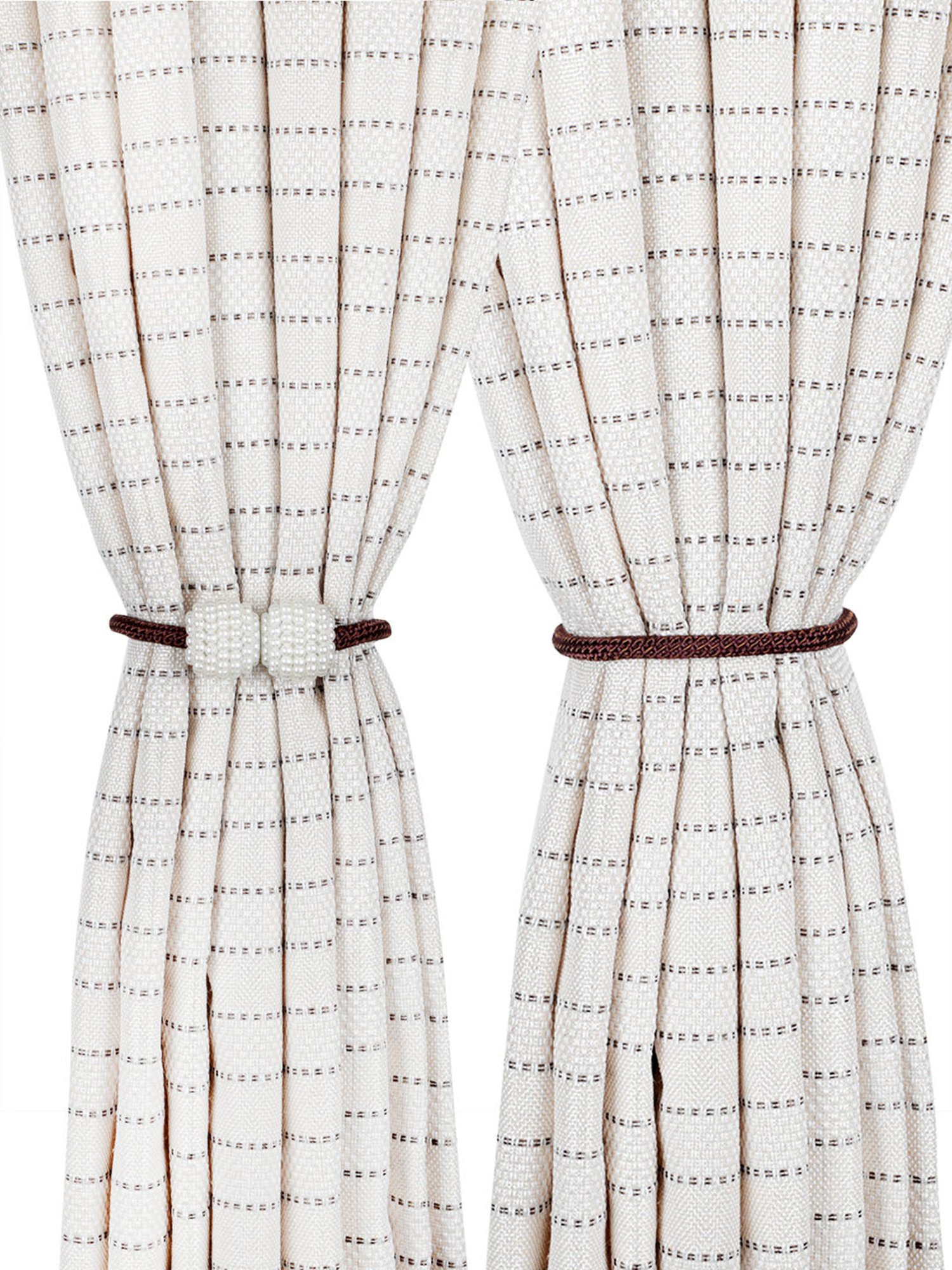 Romee Coffee Brown Polyester Stripes Curtain Tie and Hold Backs