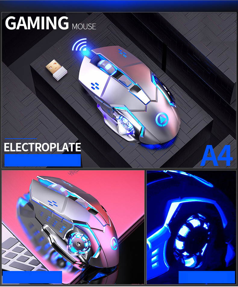 YINDIAO Wireless Gaming Mouse Ergonomic 6 Keys LED 1600 DPI Computer Charge Gamer Mice Silent Mouse for PUBG FPS Game