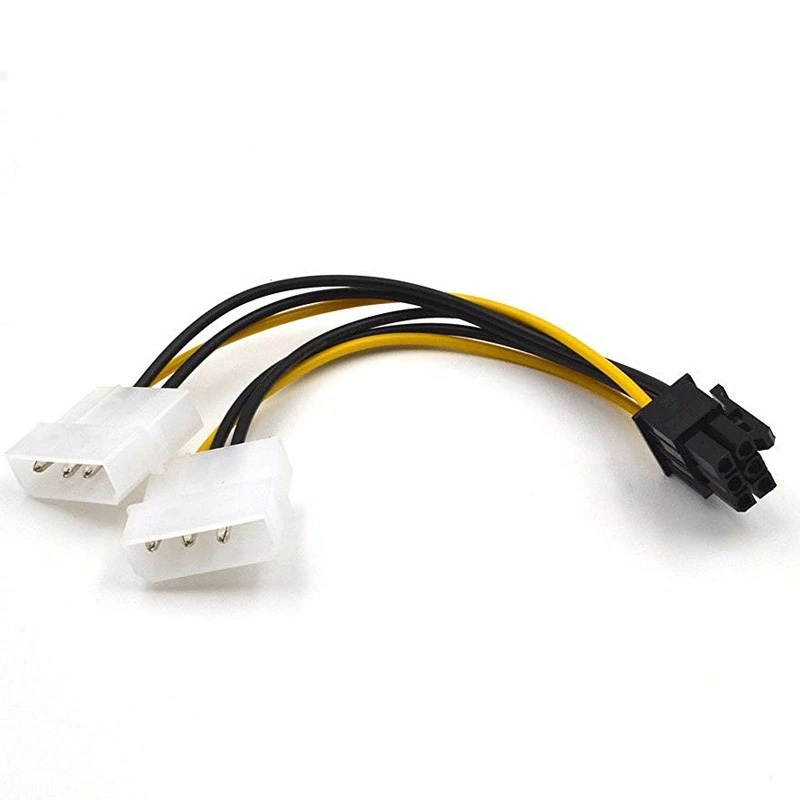 10pcs 6 inch 2 x Molex 4 pin to 6-Pin PCI Express Video Card Pci-e ATX PSU Power Converter Cable - Molex to Pcie 6 pin Adapter