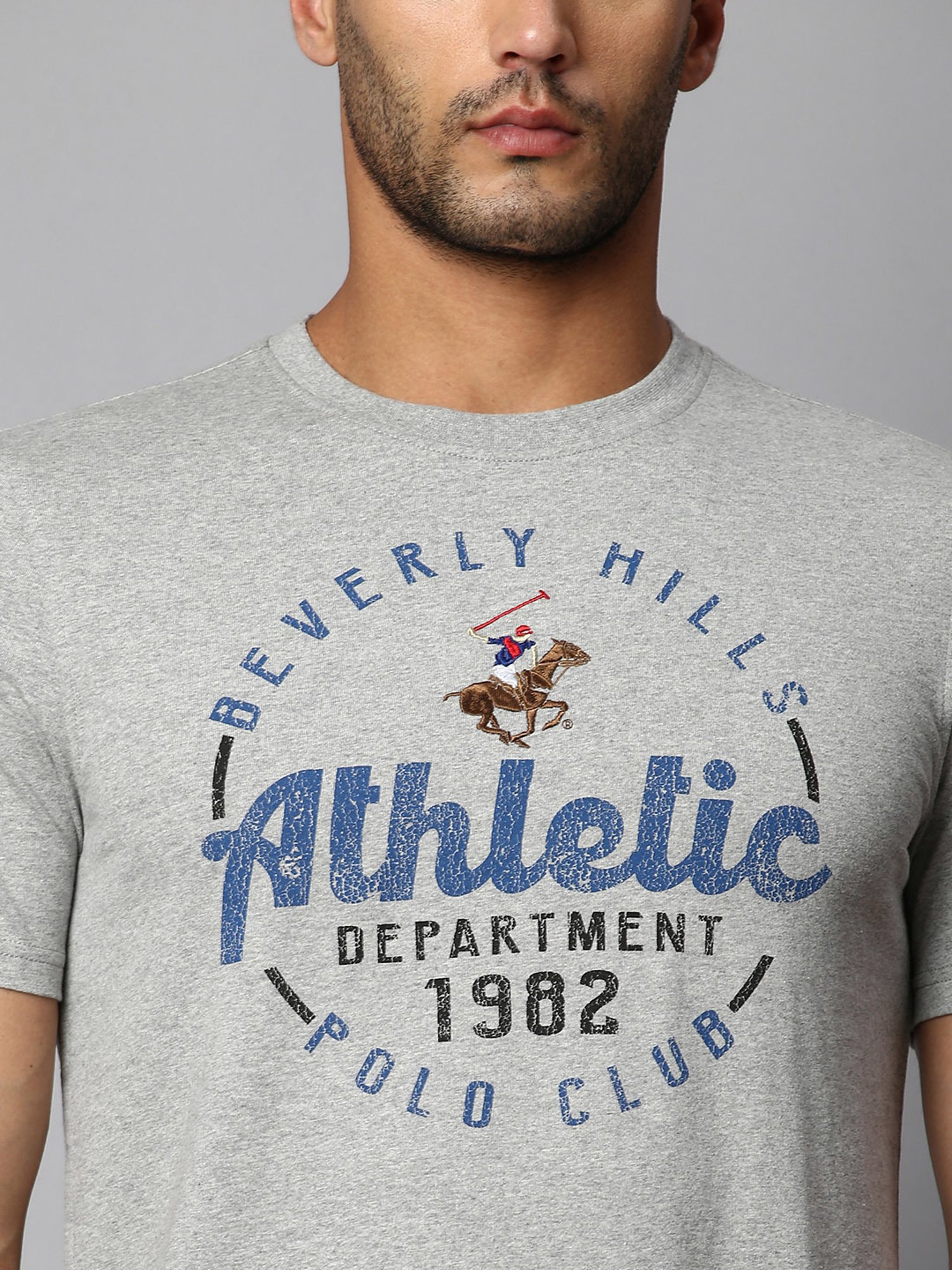 Beverly Hills Polo Club Grey Melange Regular Fit Cotton Crew T-Shirt