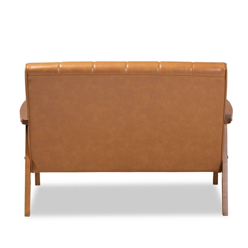 Nikko Mid-Century Faux Leather Upholstered Wood Loveseat Walnut/Brown - Baxton Studio
