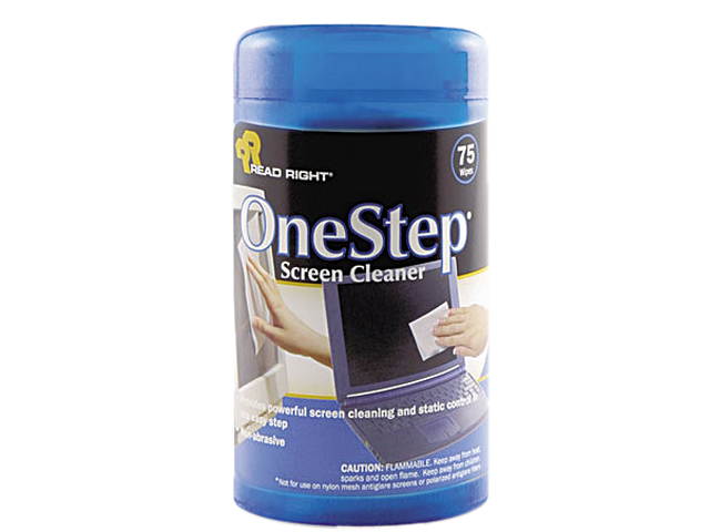 Read Right RR1409 OneStep CRT Screen Cleaner Wet Wipes, Cloth, 5-1/4 x 5-3/4, 75/Tub