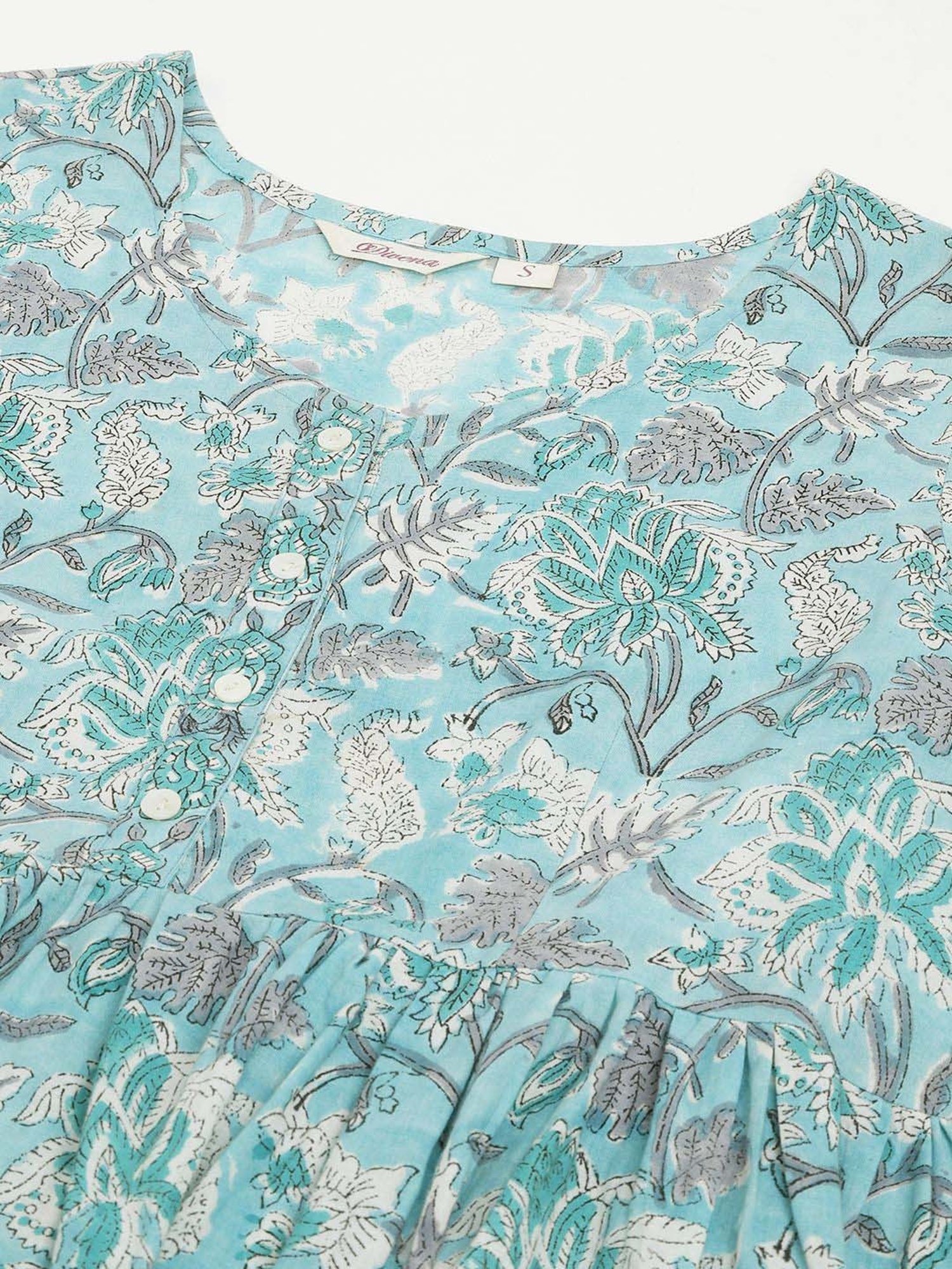 Divena Sky Blue Cotton Floral Print Top