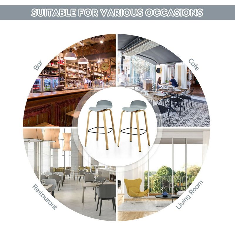 Costway Modern Set of 2 Barstools 30inch Pub Chairs w/Low Back & Metal Legs Grey