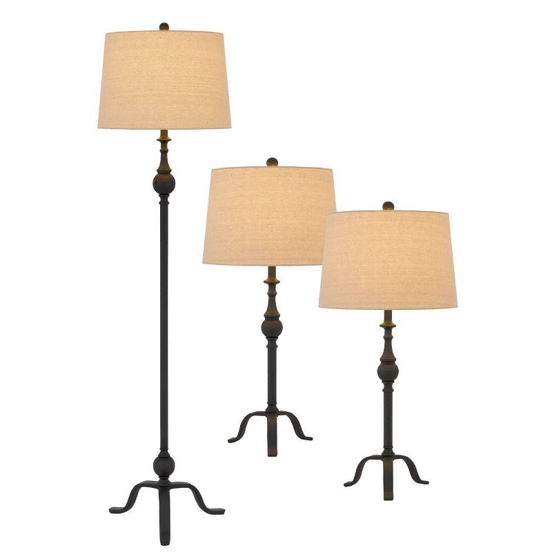 61.5" Metal Floor Lamp with 31" (Set of 2) Matching Table Lamps with Hardback Linen Shades Tan - Cal Lighting
