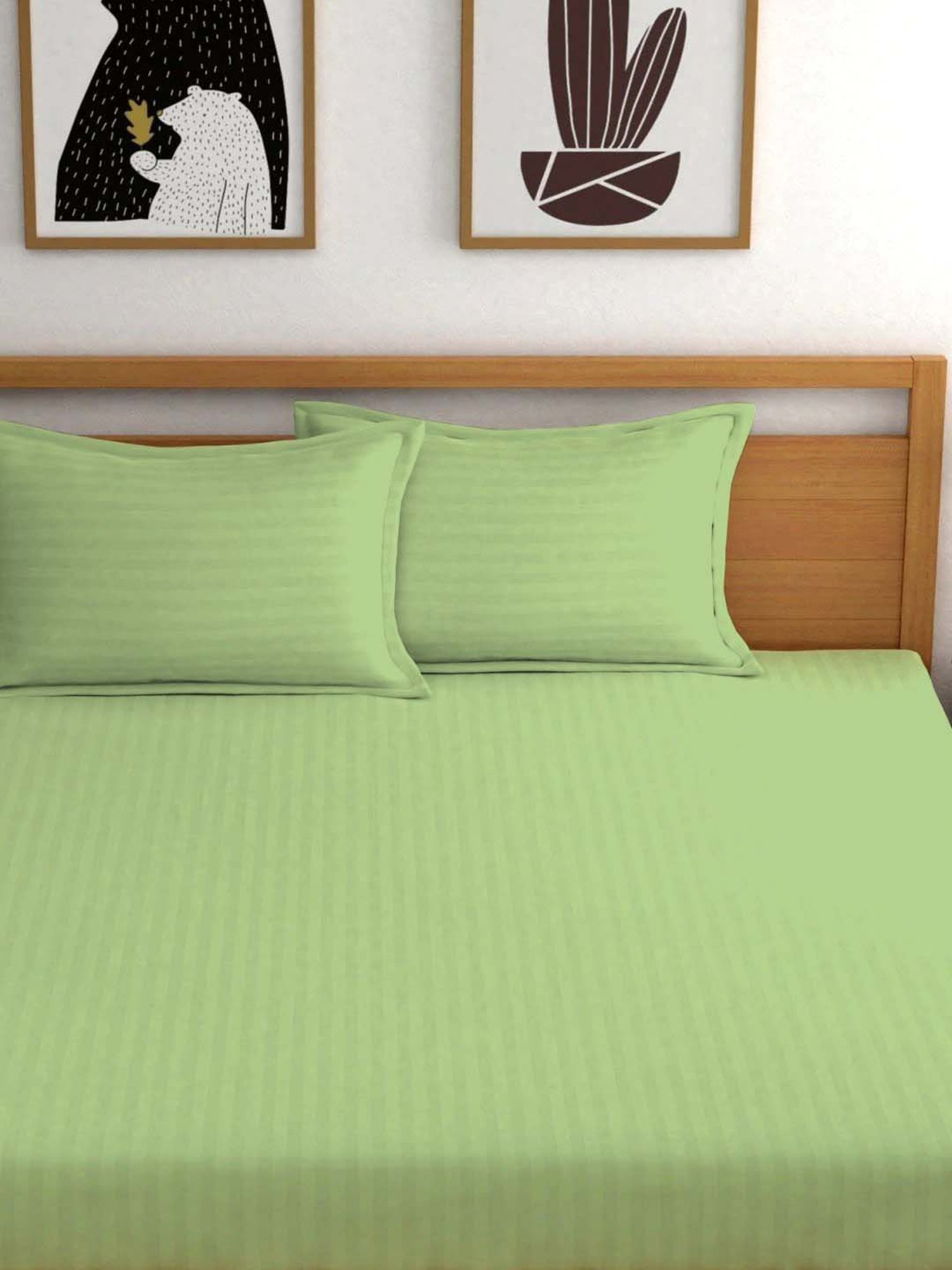 Ariana Green Cotton 210 TC Satin King Bedsheet Set