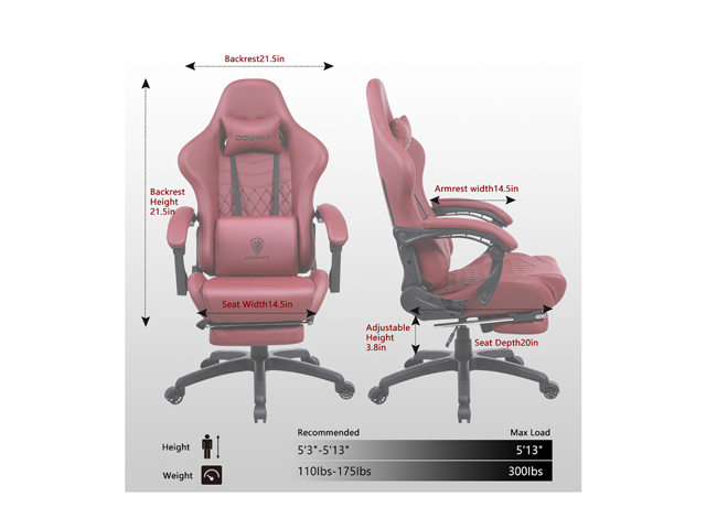 Dowinx Gaming Chair Office Chair PC Chair with Massage Lumbar Support, Racing Style PU Leather High Back Adjustable Swivel Task Chair with Footrest (Black&Red)