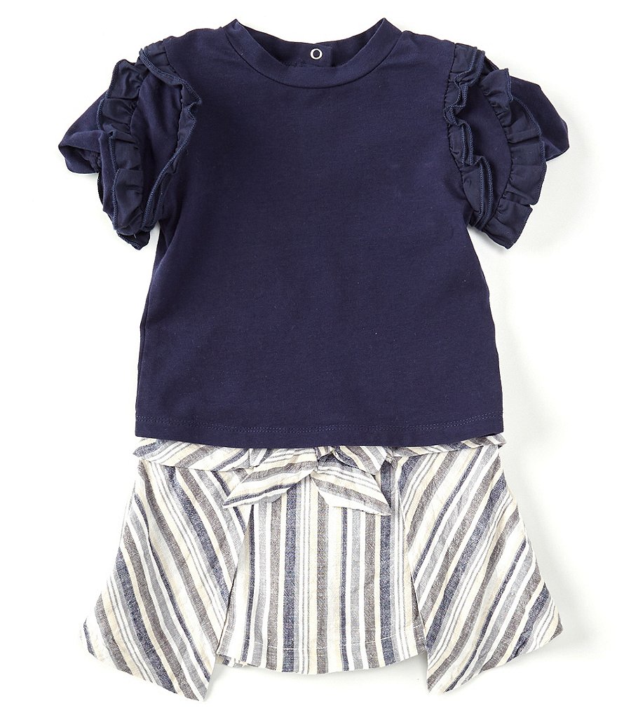 Habitual Baby Girls 12-24 Months Short-Sleeve Pleated Top & Striped Shorts Set
