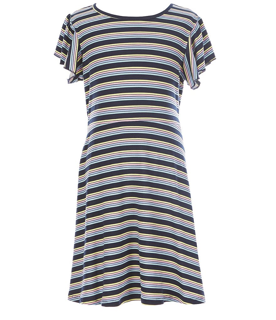Xtraordinary Big Girls 7-16 Flutter-Sleeve Stripe Cut-Out Back Dress
