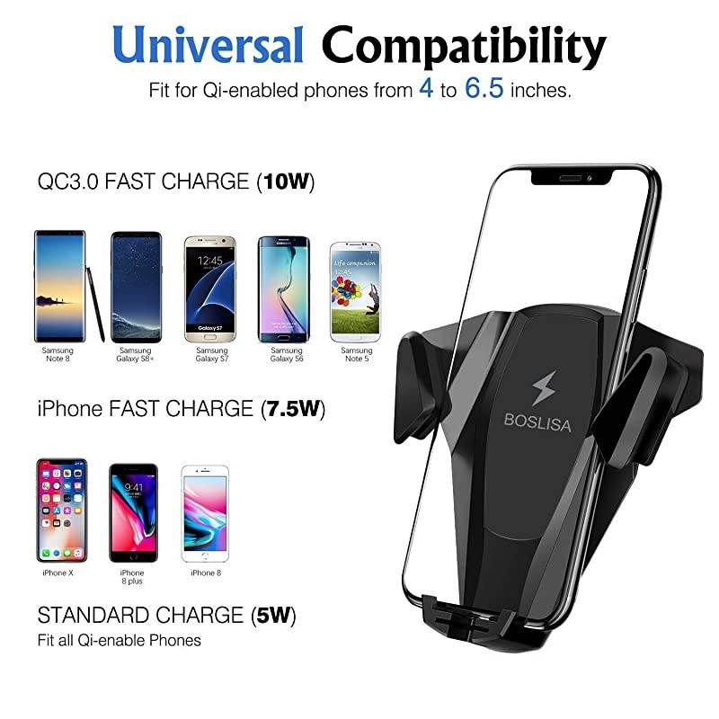 Car Charger Fast Charger Car Mount Air Vent Phone Holder Compatible iPhone Xs MAXXRXSX88 Plus Samsung Galaxy S987Note 89 and All QiEnabled PhonesBlack