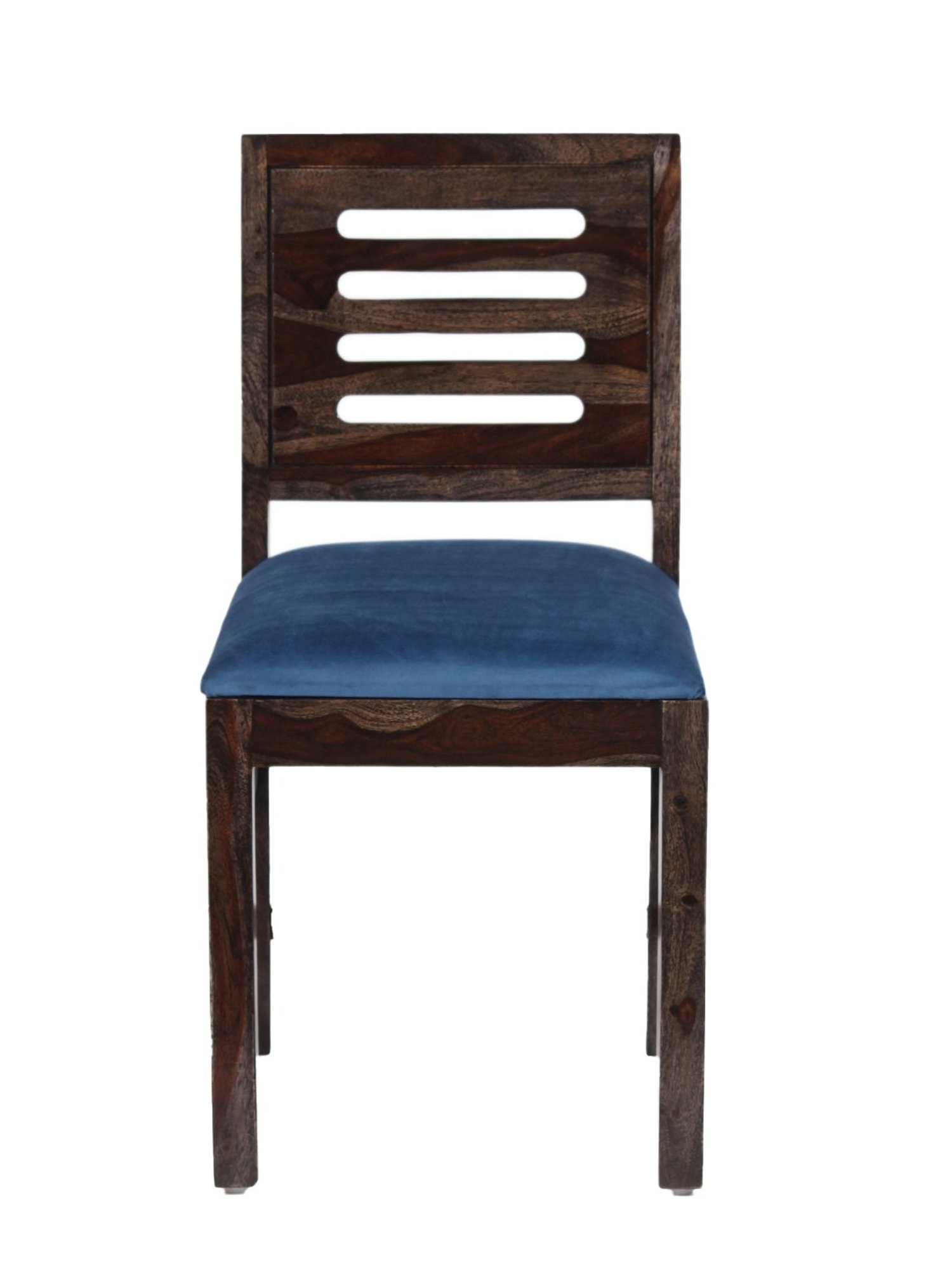 Ikiriya Rosslyn Solid Blue & Dark Brown Wood Dining Chair Mahogany Finish
