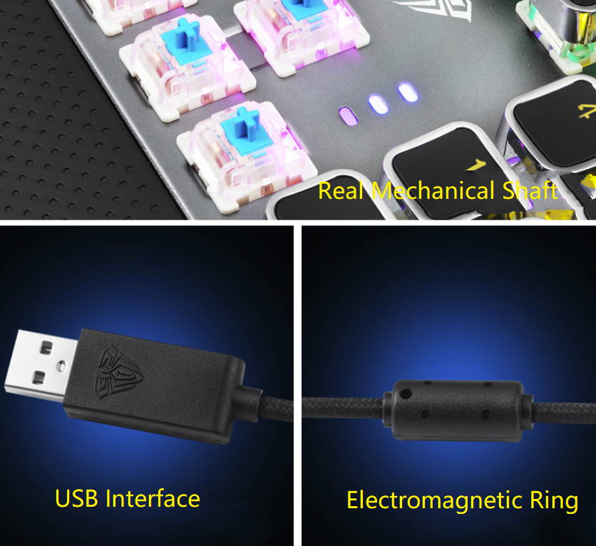 AULA F2088 All  Anti-ghosting Keys, Ergonomic Design, Cool Exterior  USB Wired Real Blue Mechanical Gaming Keyboard-Punk Style Version and Mixed Color Backlit