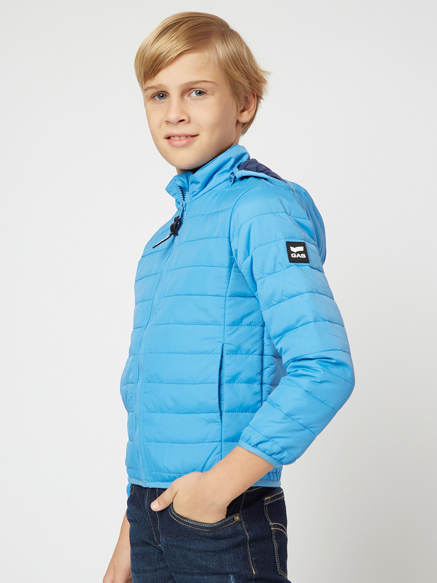 GAS Kids Blue Solid Full Sleeves Reversible Puffer Jacket