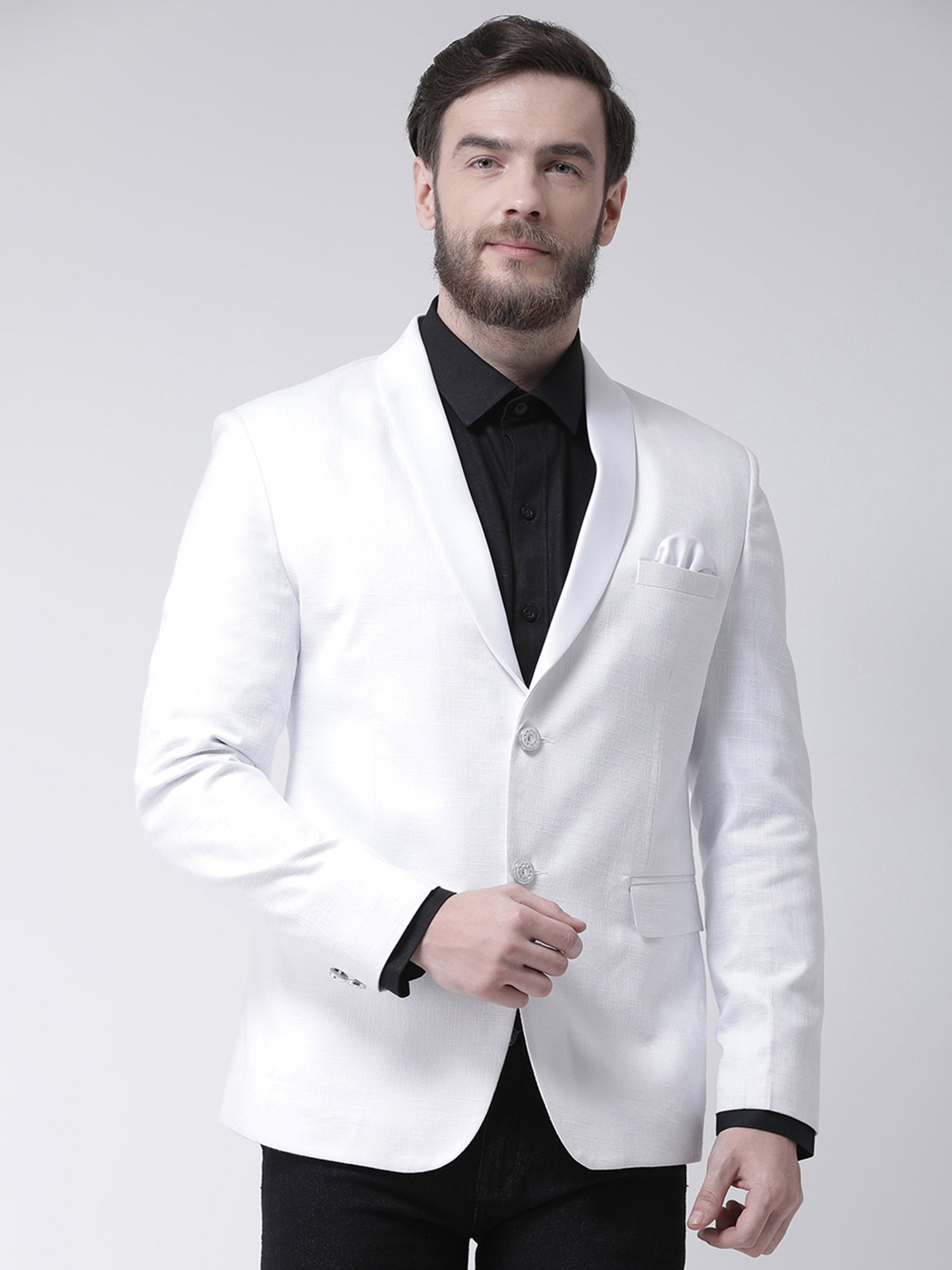 Hangup Plus White Regular Fit Shawl Collar Blazer