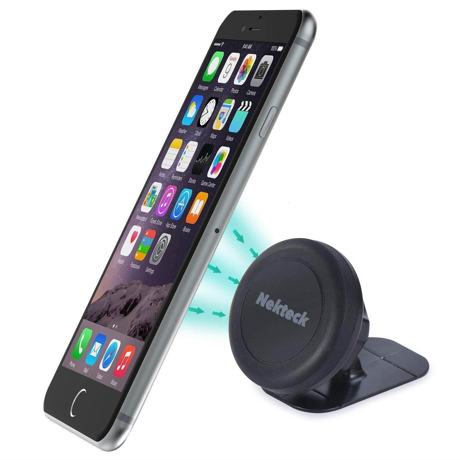 Car Mount, Nekteck Universal Stick on Dashboard Magnetic Car Mount Holder for iPhone 7 6 6S Plus 5S 5C 5 SE, Samsung Galaxy S6/S7 Edge Plus S5 Note 5 4 3, LG G5, Nexus 6P 5X More, Black