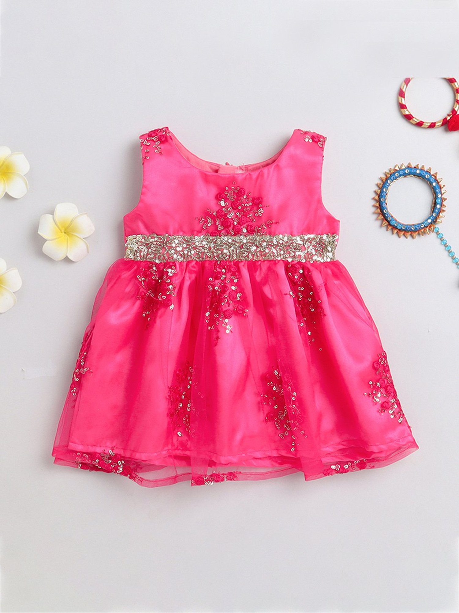 Many Frocks Kids Pink Embellished Dress