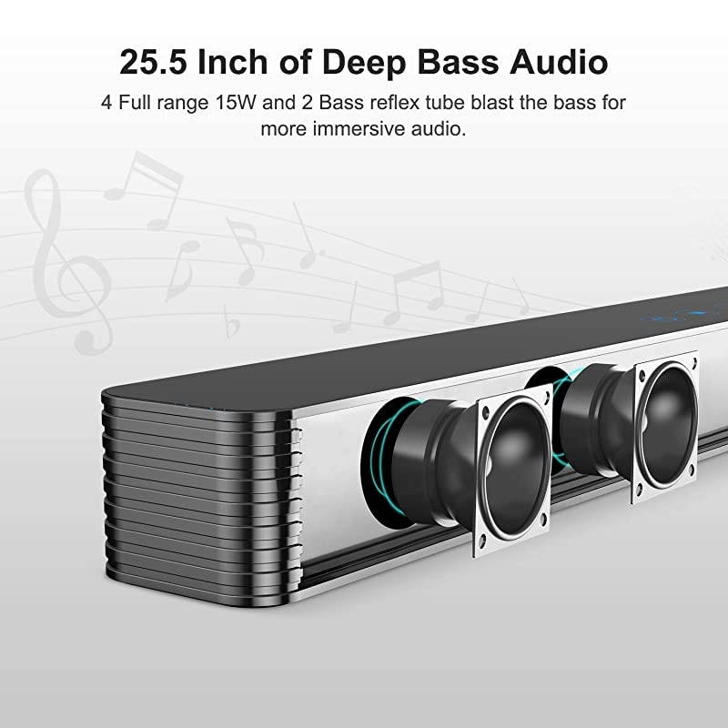 Sound Bar  TV Sound Bar with Wired Subwoofer 120W 21 Soundbar Wired Wireless Bluetooth 50 Speaker for TV 25 Inch OpticalAuxCoaxial Bass Adjustable Surround Sound for Home Theater