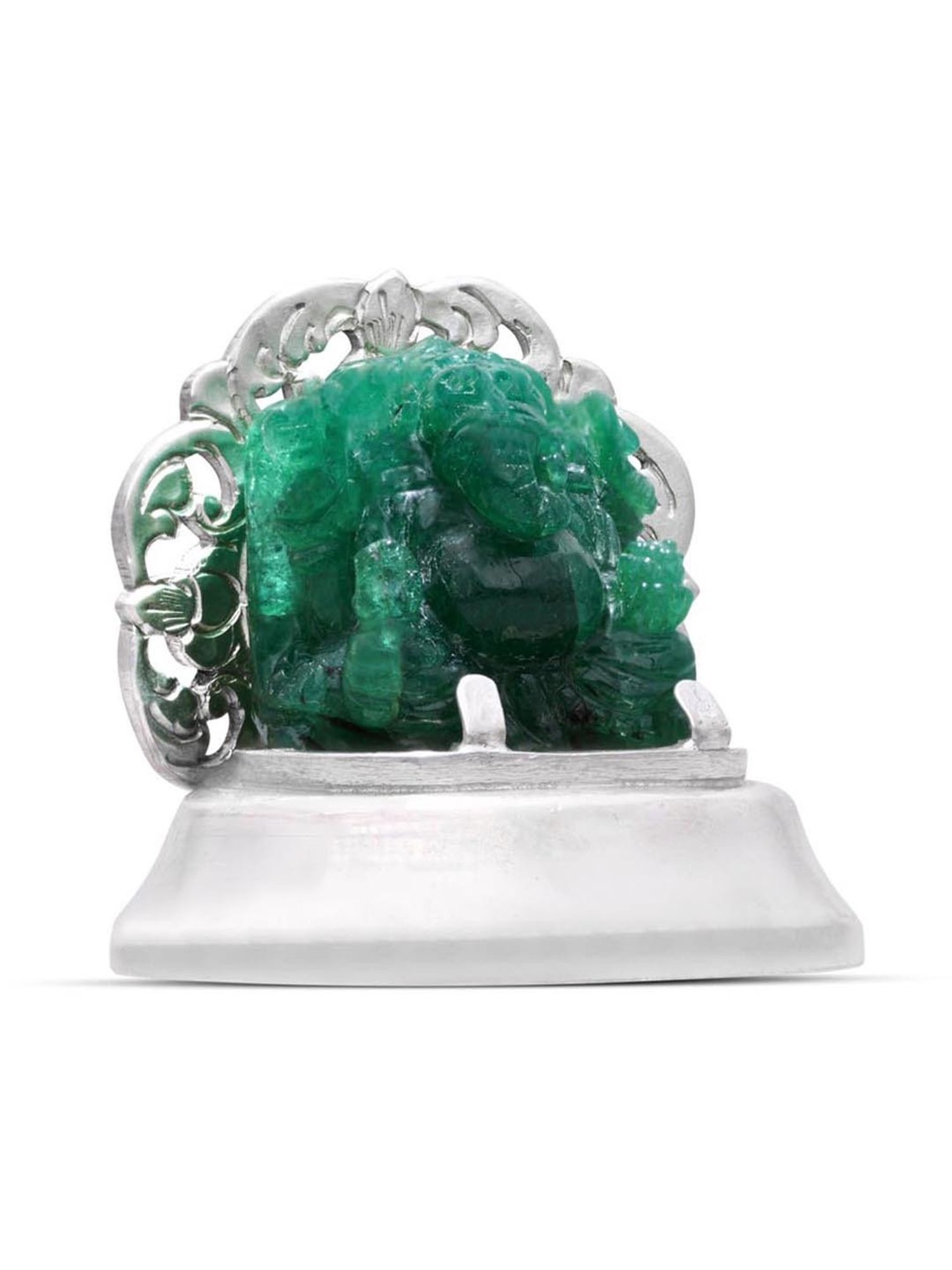 CKC 92.5 Sterling Silver Prabhavali with Carved Emerald Ganapati Divine Idol