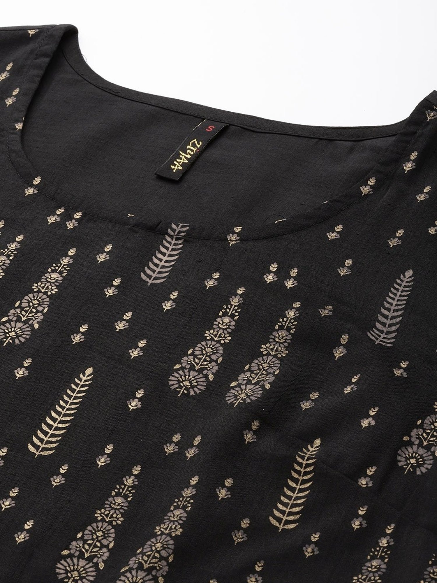 Ziyaa Black Printed Kurta Pant Set With Dupatta