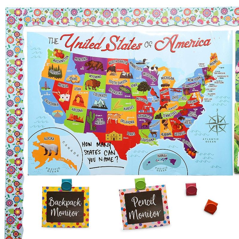 Blue Panda 2 Packs USA Educational Map, Dry Erase Wall Decal, Classroom Teacher Supplies, 24 x 17 in