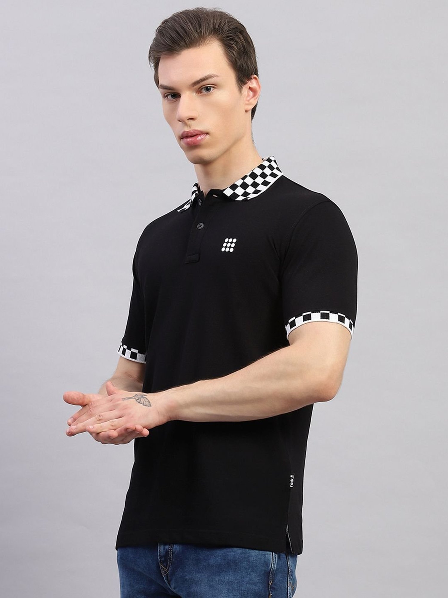 Rock.It Black Cotton Regular Fit Polo T-Shirt