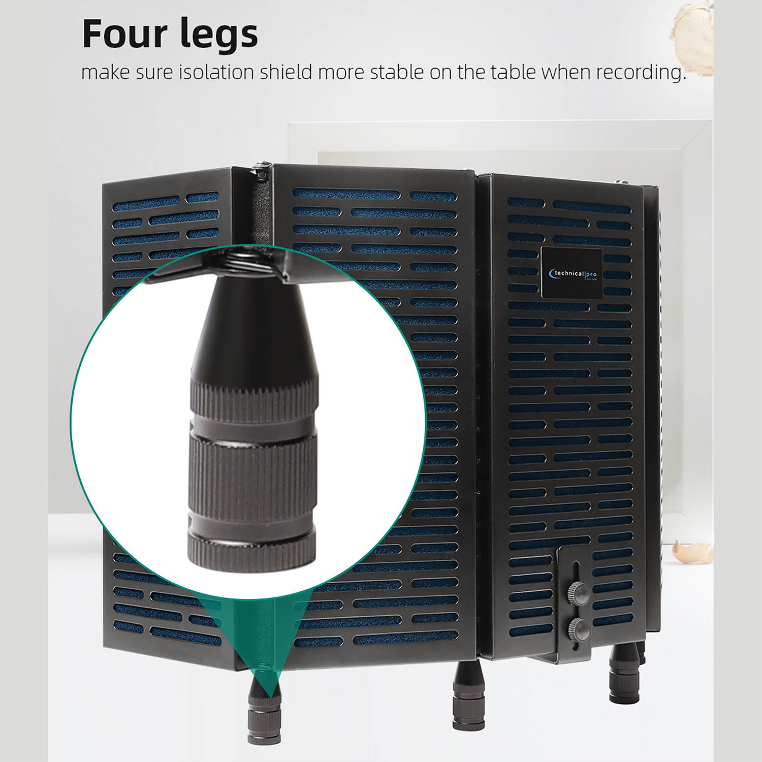 Technical Pro Portable and Foldable 5-Panel Professional Vocal Isolation Reflection Sound Shield for Home Office and Studio Recording  (Black Aluminum, Blue Foam)