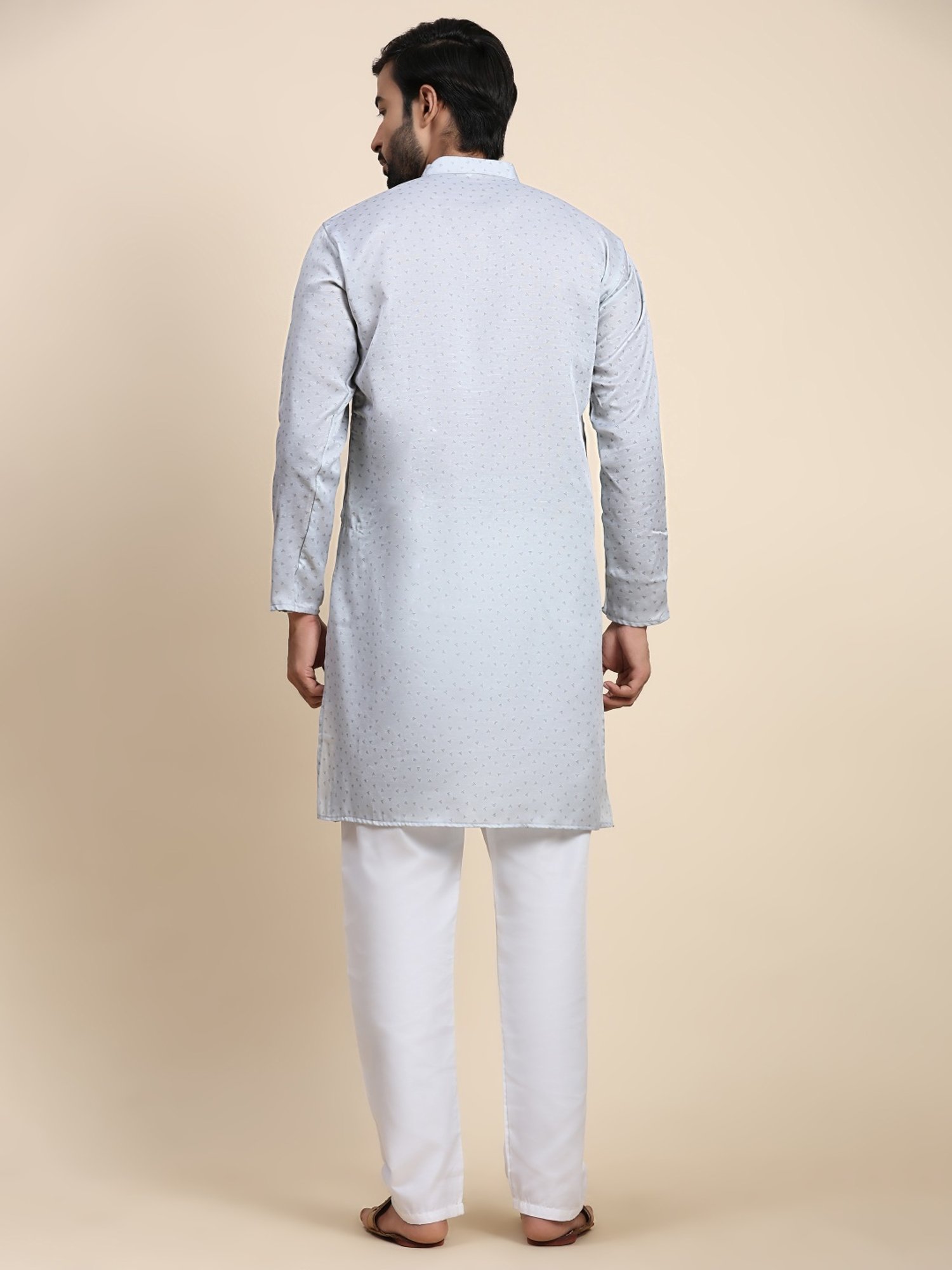 Pro-Ethic Style Developer Grey & White Cotton Regular Fit Printed Kurta Bottom Set