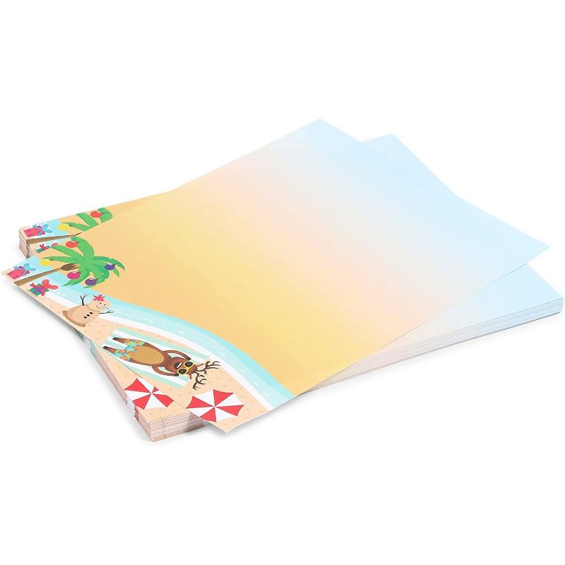 Pipilo Press 100-Pack Beach Christmas Stationery Paper, Tanning Reindeer Illustration (8.5 x 11 In)