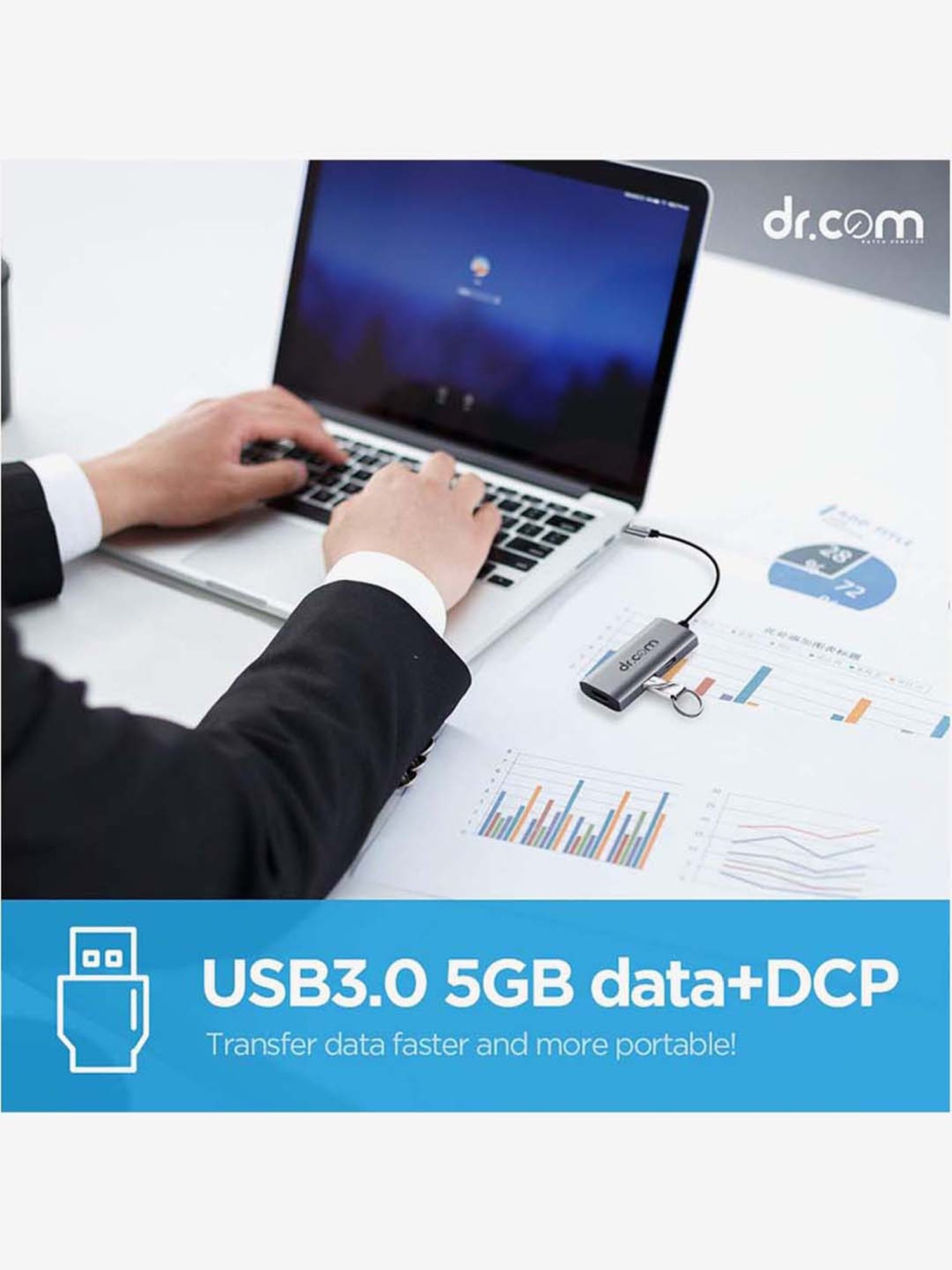 Dr.Com DCH-300 3-in-1 USB C to HDMI and USB 3.0 Adapter with upto 100W Charging (Grey)