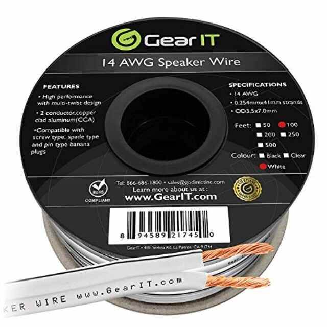 14AWG Speaker Wire, GearIT Pro Series 14 AWG Gauge Speaker Wire Cable (100 Feet / 30.48 Meters) Great Use for Home Theater Speakers and Car Speakers White 100 Feet