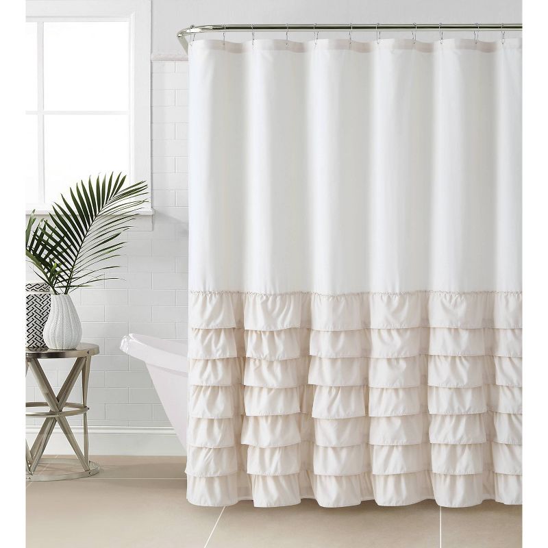 72"X72" Melanie Ruffle Shower Curtain Taupe - VCNY