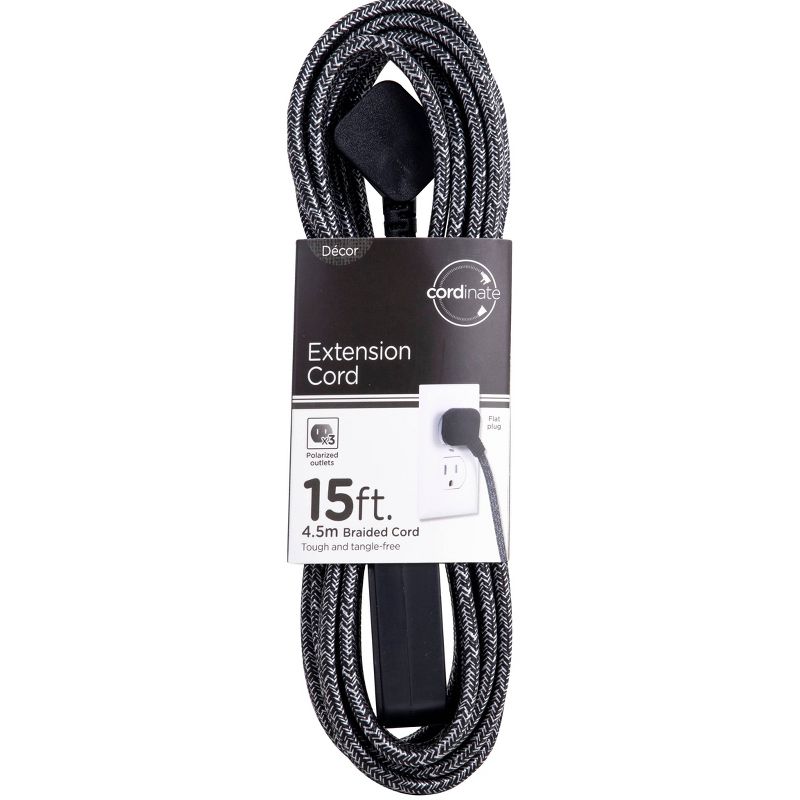 Cordinate 15' 3 Outlet Polarized Extension Cord Dark Gray
