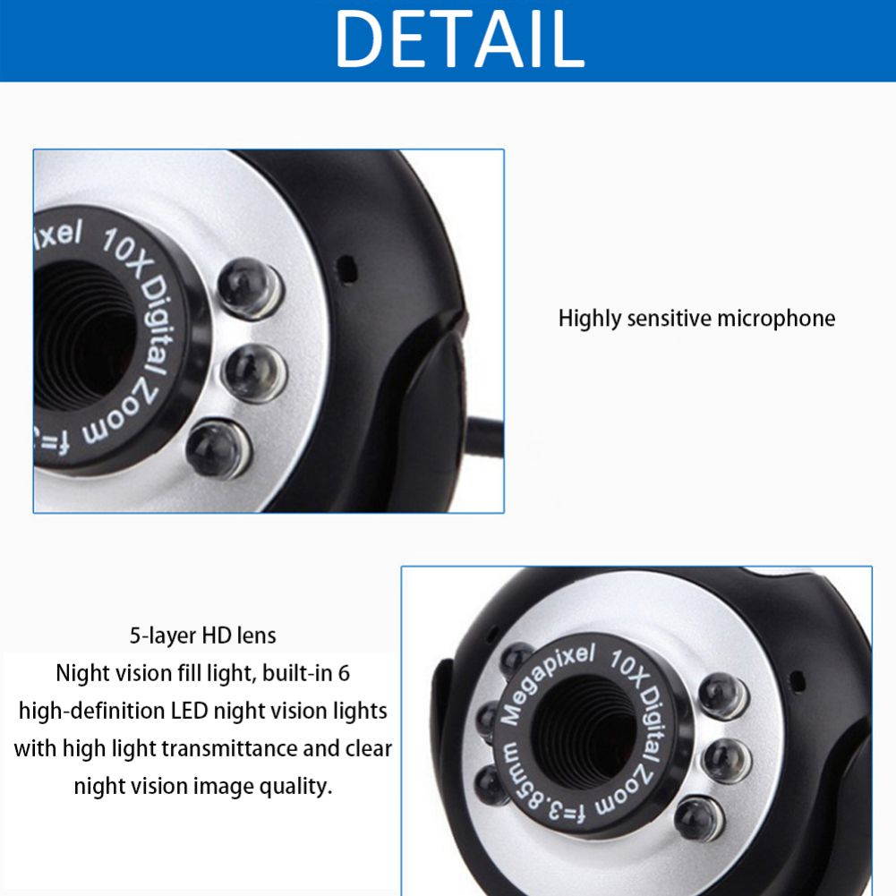 800x600 1.3MP USB+3.5MM Web Camera 6 LED Night Light Buit-in Mic Clip Cam Webcam For PC Desktop Laptop Computer