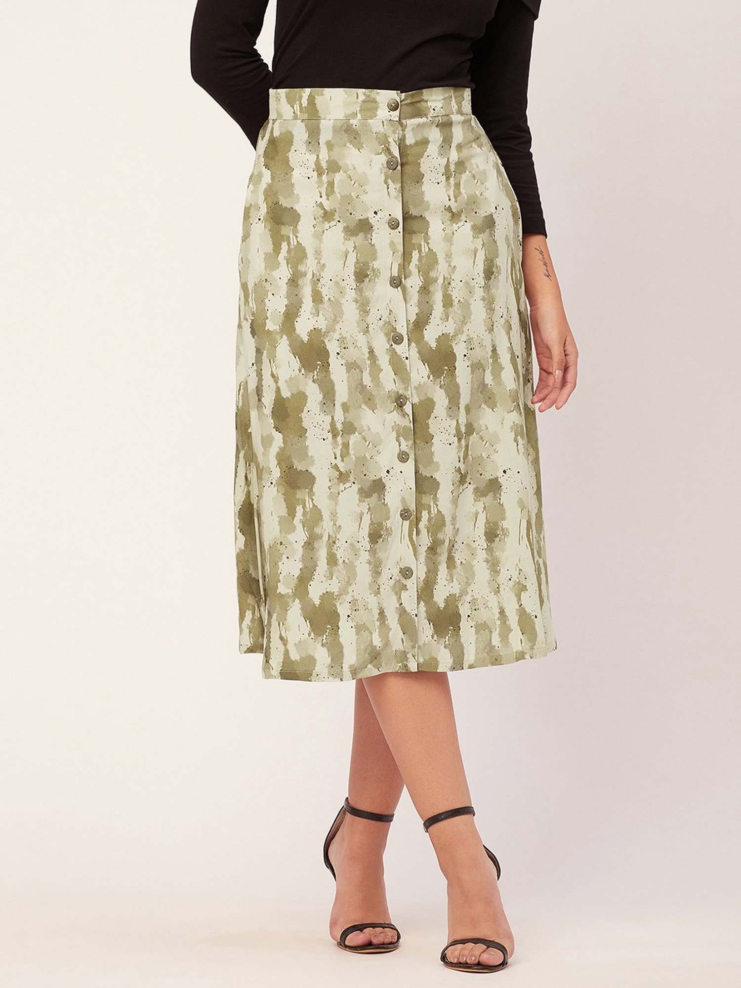 Moomaya Khaki Printed Skirt
