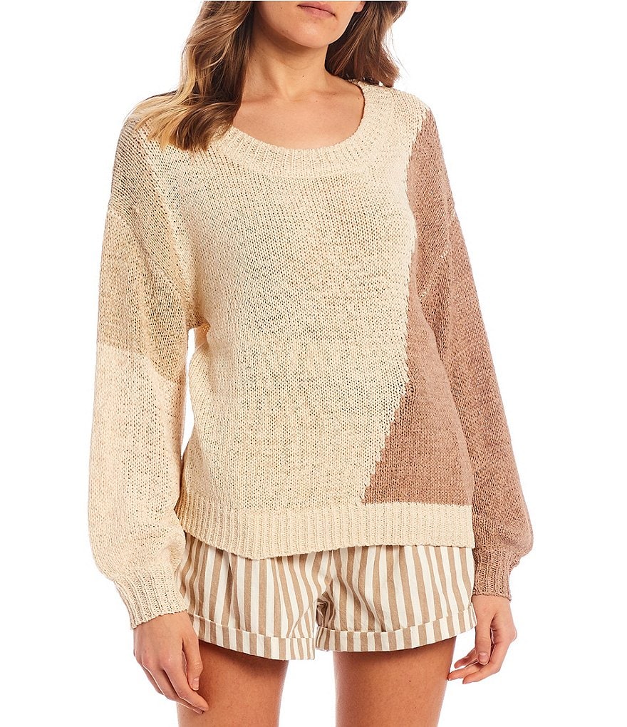 Blu Pepper Colorblock Long Sleeve Lightweight Sweater Knit Top