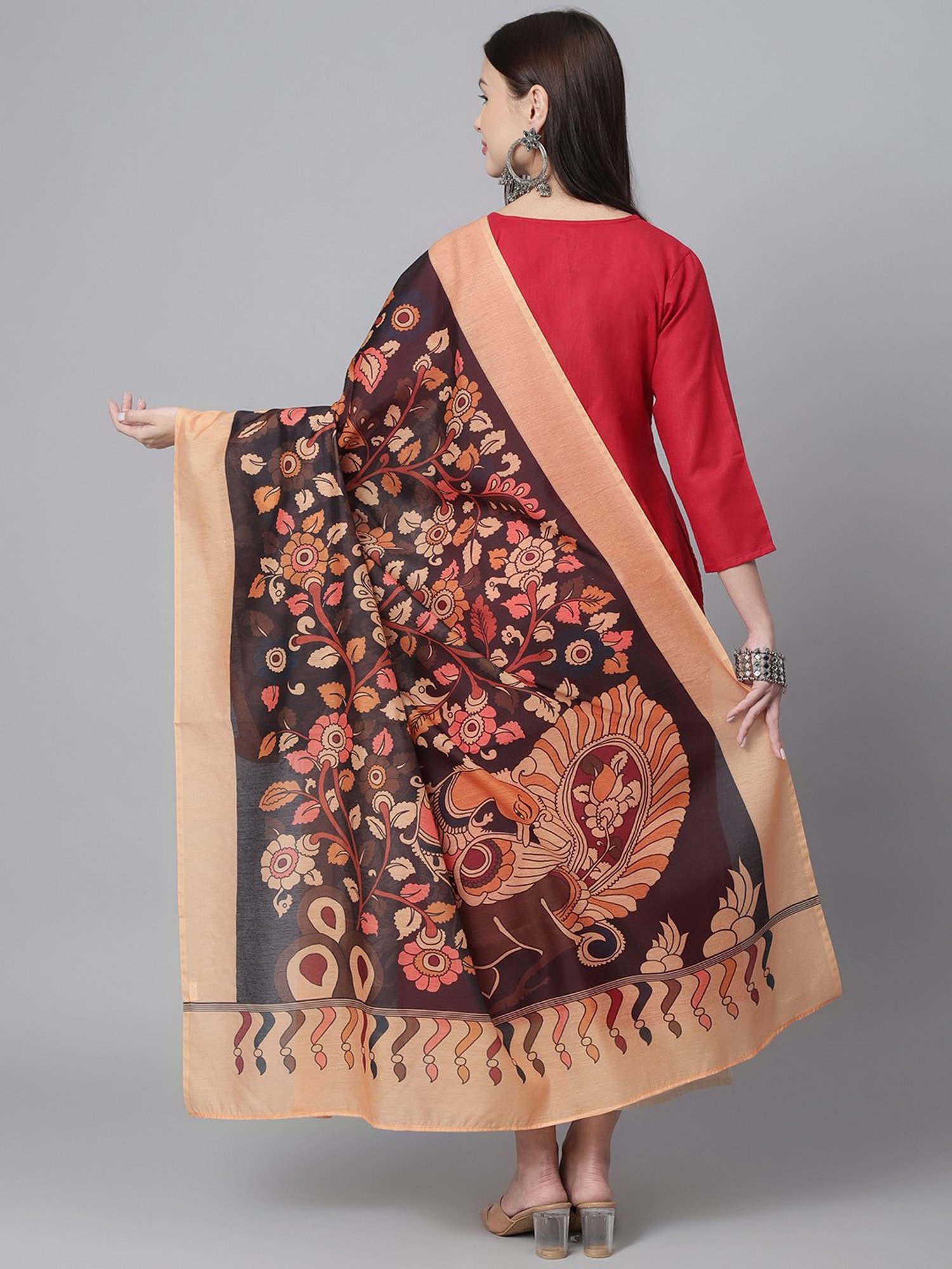 DECKEDUP Black Printed Dupatta