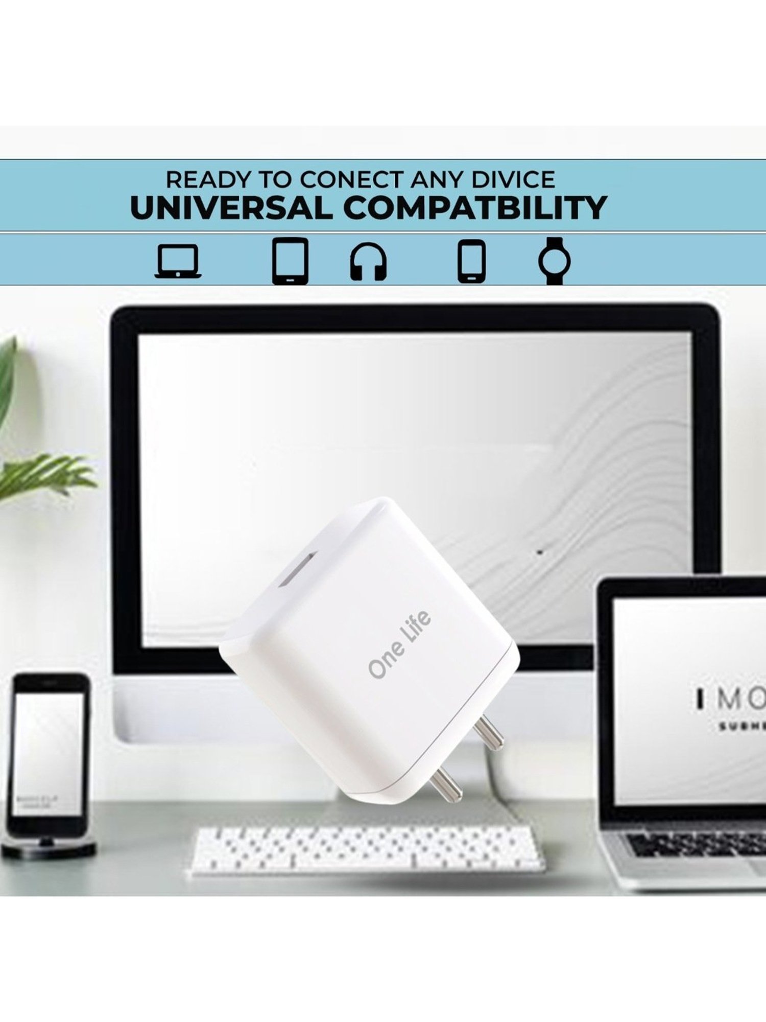 One Life OLCH-17 33W Single Port USB Fast Wall Charger Adapter with 1 m Type C Cable (White)