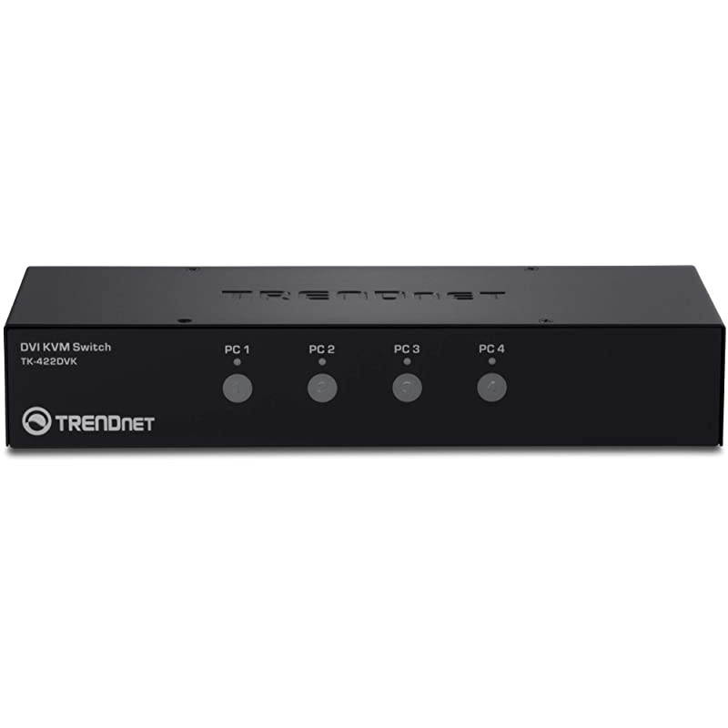 4-Port DVI KVM Switch with Audio, Manage Four PC's, Hot-Keys, USB 2.0, USB Switch, Metal Housing, Use with a DVID-D Monitor, TK-422DVK