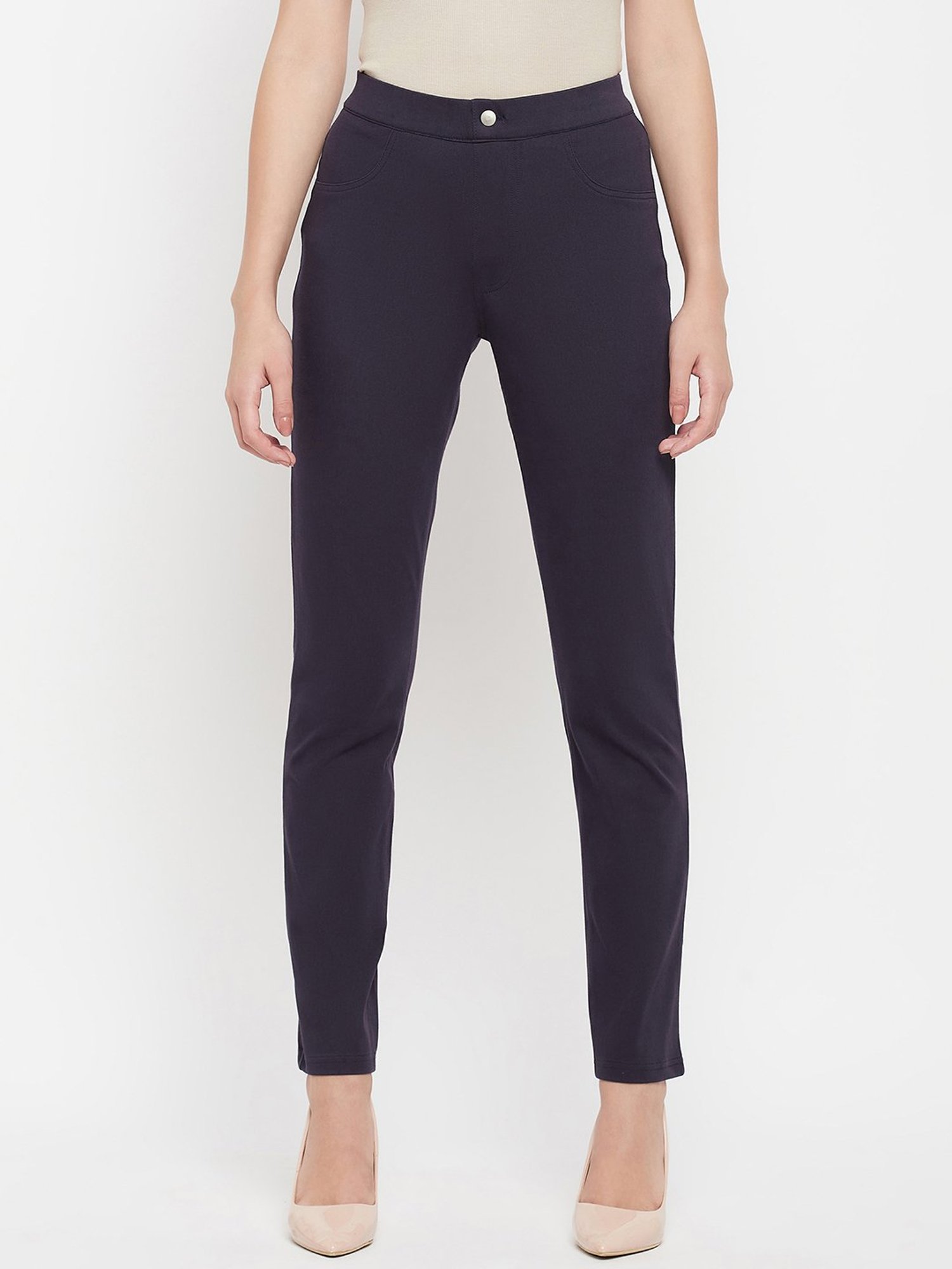 Crozo By Cantabil Navy Regular Fit Mid Rise Trousers